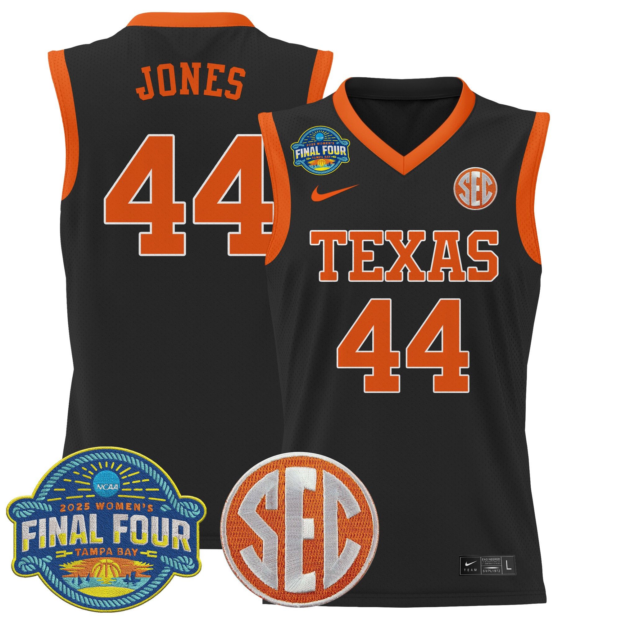 Men Texas Longhorns 44 Jones Black Nike 2025 Final Four Patch Lightweight Basketball NCAA Jersey